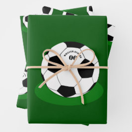 Fußballgeschenke, Fußball mit Name und Nummer Geschenkpapier Set