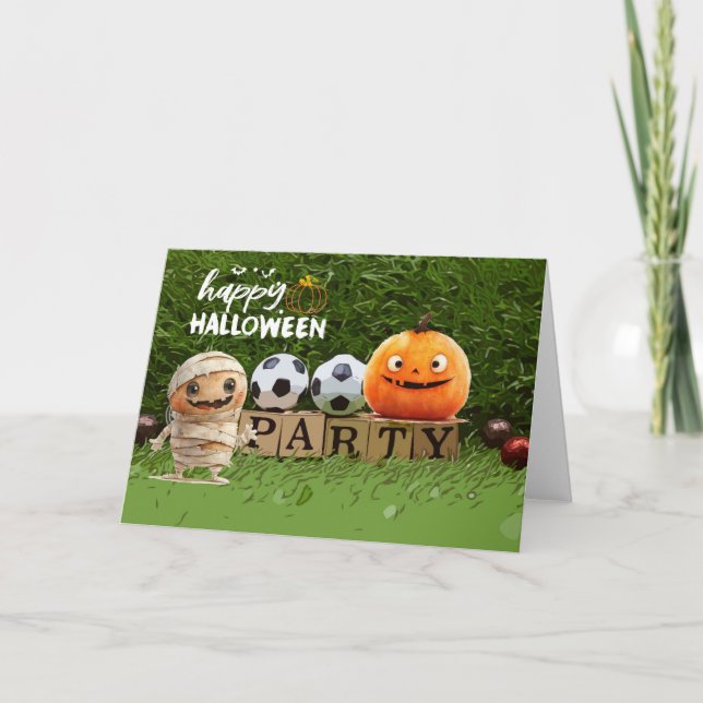 Fußballglückliches Halloween mit Kugeln Karte (Vorderseite)