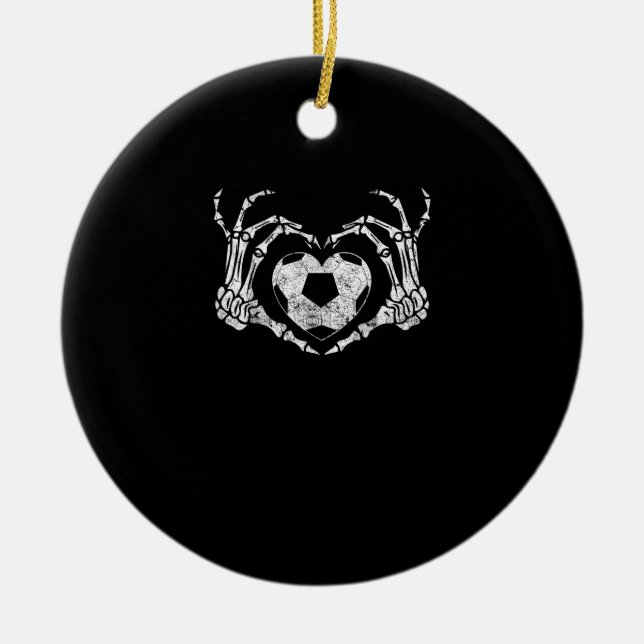 Fußballherz Skeletton Handkostüm Keramik Ornament (Vorne)