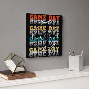 Fußballliebhaber-Typografie für den Spieltag in Fa Quadratische Wanduhr