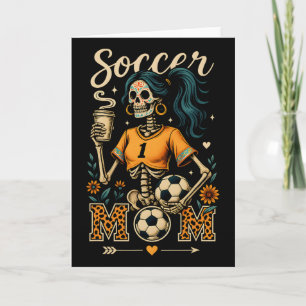 Fußballmutter-Skelett-Kaffee-Leopard-Stil Vintage Karte