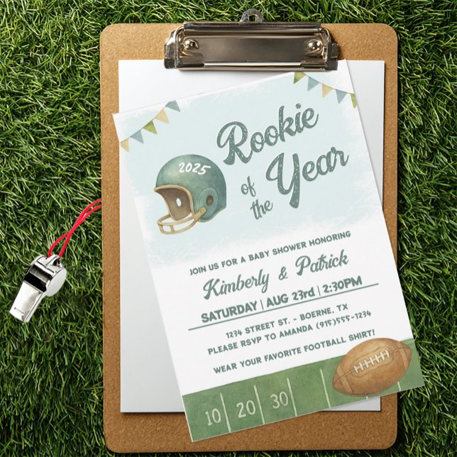 Fußballrookie des Jahres Einladung (Rookie of the Year Football Baby Shower Invitation)