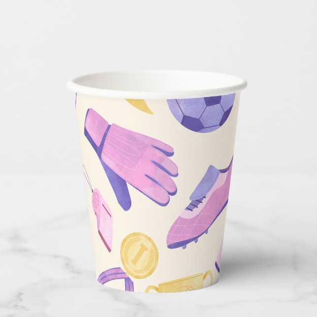 Fußballrosa lila Spiel Pappbecher (Vorderseite)