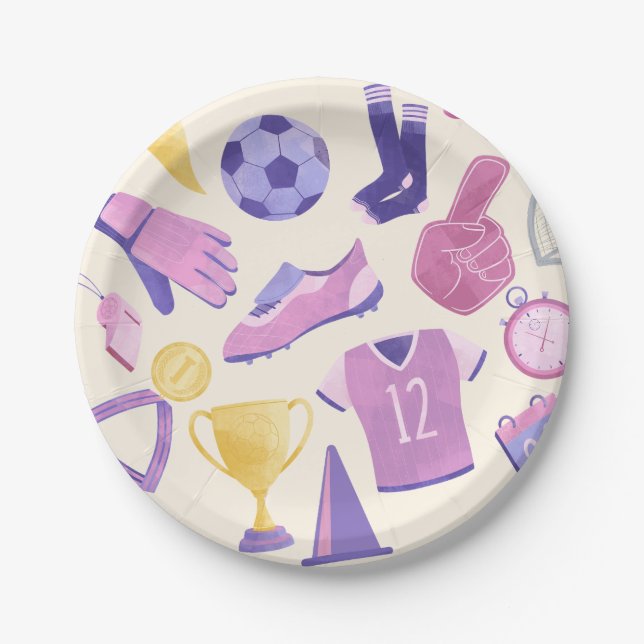 Fußballrosa lila Spiel Pappteller (Vorderseite)