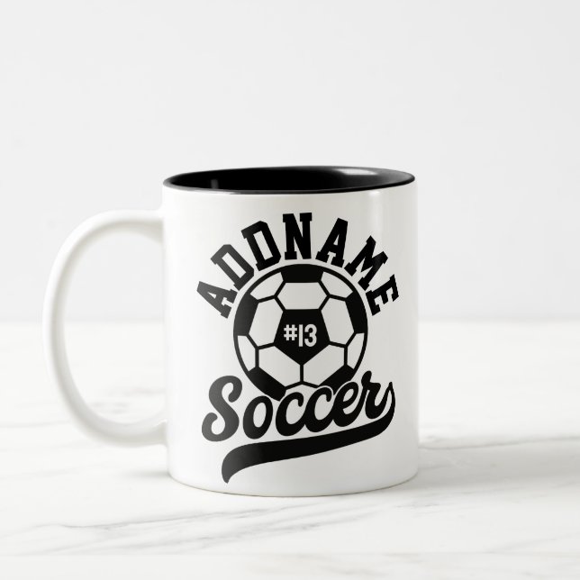 Fußballspieler ADD NAME Football Team Personalisie Zweifarbige Tasse (Links)