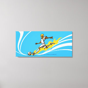 Fußballspieler, der einen Fußball tritt Leinwanddruck