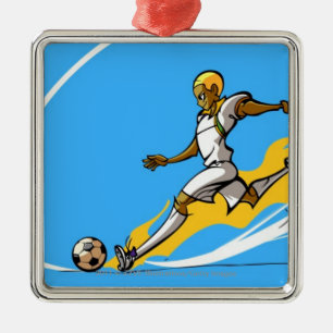 Fußballspieler, der einen Fußball tritt Silbernes Ornament