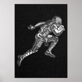 Fußballspieler, der Quarterback Black Silver läuft Poster