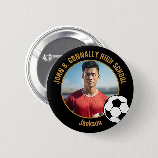 Fußballspieler-Foto Schwarz Gold High School Button (Vorne & Hinten)
