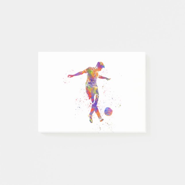 Fußballspieler in Aquarellfarbe Post-it Klebezettel (Vorderseite)