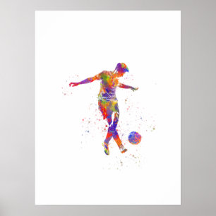 Fußballspieler in Aquarellfarbe Poster