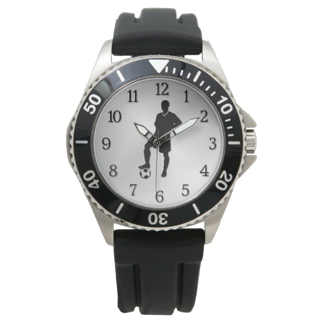 Fußballspieler mit schwarzen Zahlen Sportsport Armbanduhr (Vorderseite)