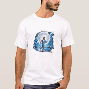 Fußballspieler Mond Skyline Blau Sport Kunst T-Shirt