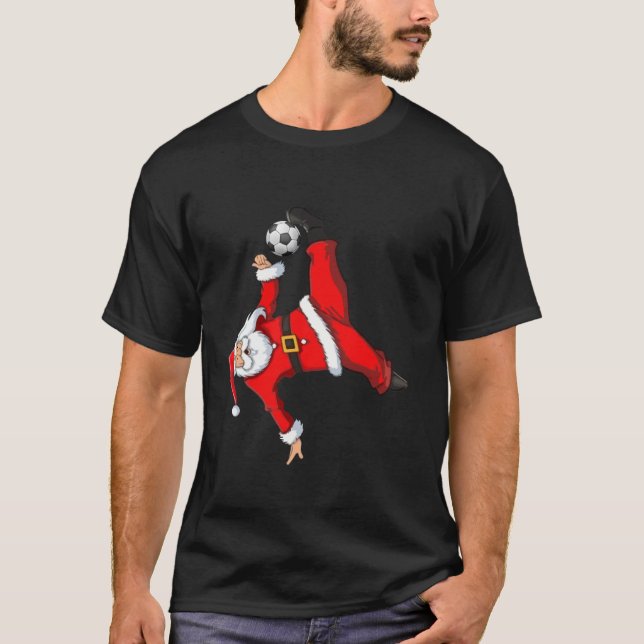 Fußballspieler Santa Claus Fahrrad Kick Fußball Ch T-Shirt (Vorderseite)