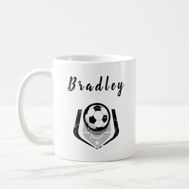 Fußballspieler Schwarz-weiß bekümmert Personalisie Kaffeetasse (Links)