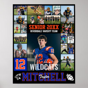 Fußballspieler Senior Night Foto-Collage Sport Poster