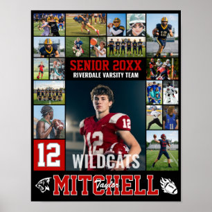 Fußballspieler Senior Night Foto-Collage Sport Poster