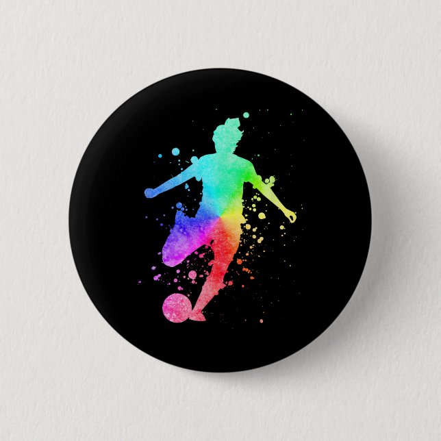 Fußballspielerin Athletin Regenbogenfarbe  Button (Vorderseite)