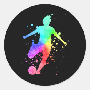 Fußballspielerin Athletin Regenbogenfarbe Runder Aufkleber