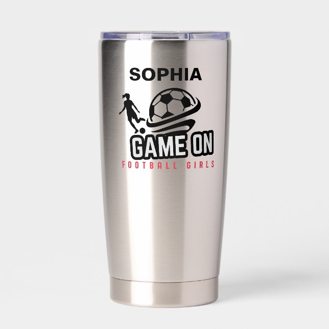 Fußballspielerin Mädchen, Football Mädchen Geburts Thermobecher (Vorderseite)