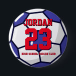 Fußballspielerschulmannschaft Button<br><div class="desc">Ein perfektes Button für Sportfans,  Sportler,  Spieler,  Trainer oder Kapitän der Fußballmannschaft. Sie können die Formulierung so anpassen,  dass sie jedem Event mit diesem Sportthema gerecht wird,  sei es Geburtstag,  Meisterschaftsfeier oder Party.</div>