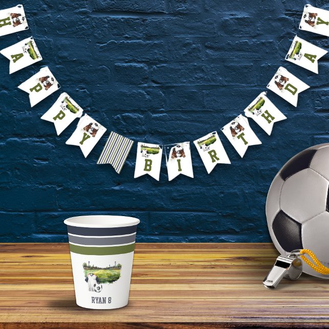 Fußballsport-Kindergeburtstag Wimpelkette (Green Blue Soccer Birthday Party Bunting Flag)