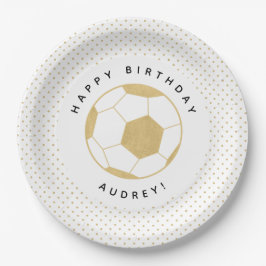 Fußballstar trägt Feier im Gold und im Weiß zur Pappteller