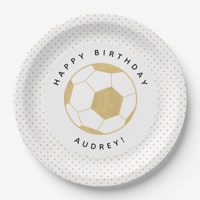 Fußballstar trägt Feier im Gold und im Weiß zur Pappteller (Vorderseite)