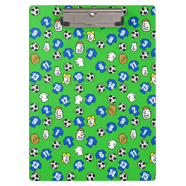 Fußballthema mit blauen Shirts Klemmbrett (Vorderseite)