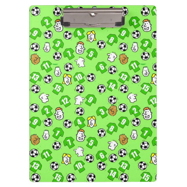 Fußballthema mit grünen Shirts Klemmbrett (Vorderseite)