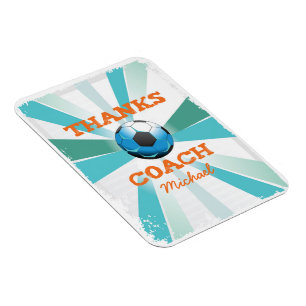 Fußballtrainer Danke, Orange auf Türkis, Blau Star Magnet