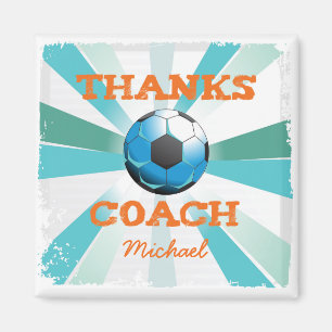 Fußballtrainer Danke, Orange auf Türkis, Blau Ster Magnet