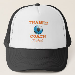 Fußballtrainer Danke, Orange auf Türkis, Blau Ster Truckerkappe