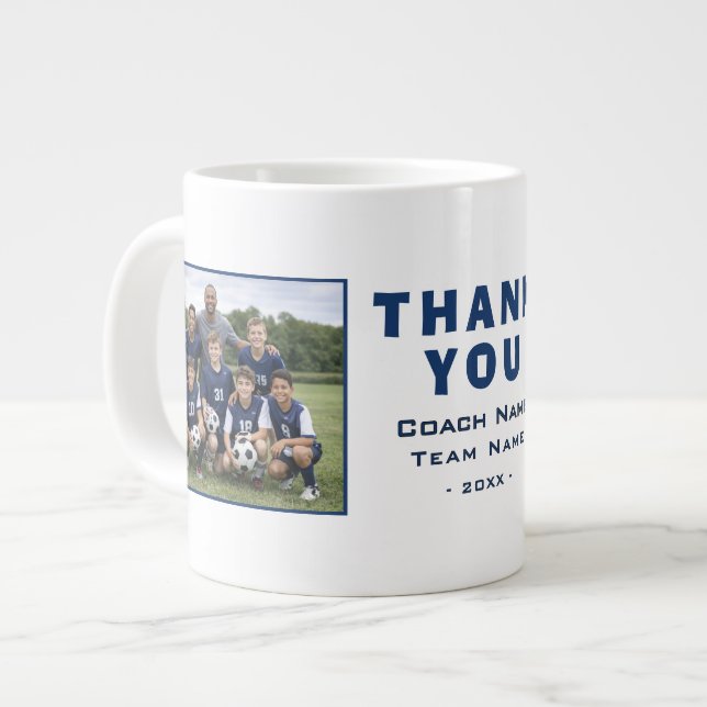 Fußballtrainer Danke Teamfoto Jumbo-Tasse (Vorderseite Links)