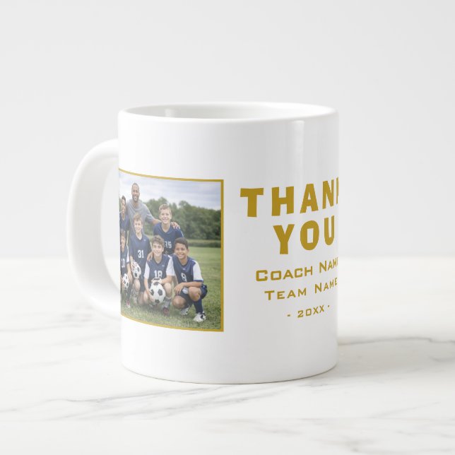 Fußballtrainer Danke Teamfoto Jumbo-Tasse (Vorderseite Links)