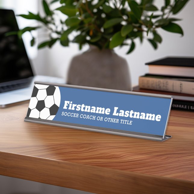 Fußballtrainer oder Lehrer - Moderner Zeichn Schreibtischnamensplakette (Personalized Sports Theme Desk Name Plate - Great Coach Appreciation Gift or Locker room Decor)