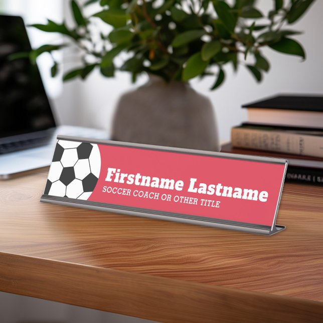 Fußballtrainer oder Lehrer - Moderner Zeichn Schreibtischnamensplakette (Personalized Sports Theme Desk Name Plate - Great Coach Appreciation Gift or Locker room Decor)
