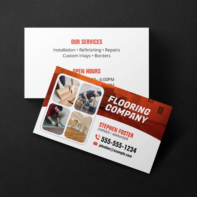 Fußbodenauftragnehmer Holzfußboden Orange Weiß Visitenkarte (Von Creator hochgeladen)