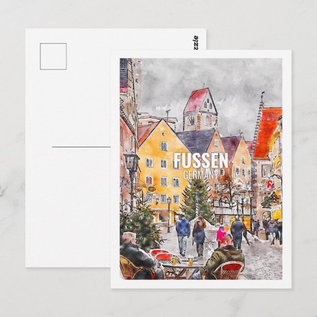 Fussen Deutschland Fame Travel Place Watercolor Postkarte (Vorne/Hinten)