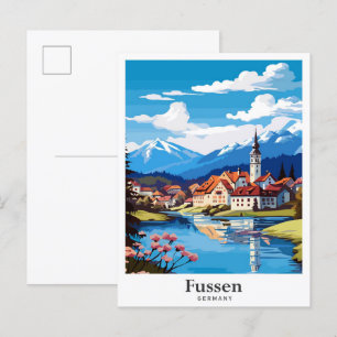 Füssen Deutschland Kunst Vintage Reise Illustratio Postkarte