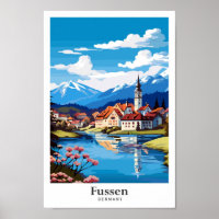 Fussen Germany Art Vintage Travel Illustration