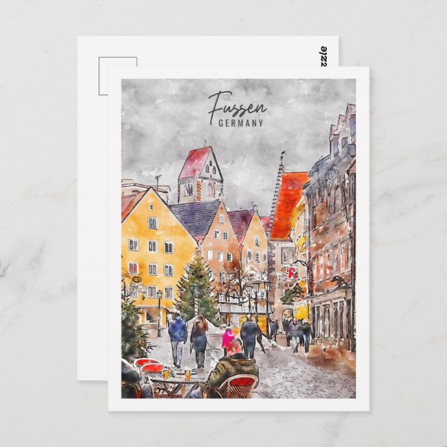 Fussen Germany Travel Place Watercolor Postkarte (Vorne/Hinten)