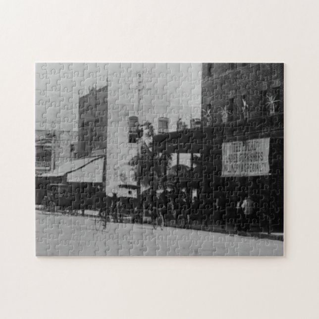 Fußgänger, Radfahrer und Pferdwagen Puzzle (Horizontal)