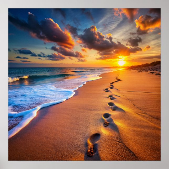 Fußspuren am Strand Poster (Vorne)