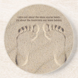 Fußspuren in Sand mit Zitat Getränkeuntersetzer