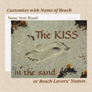 Fußspuren in Sand The Kiss Romantic Beach Postkarte
