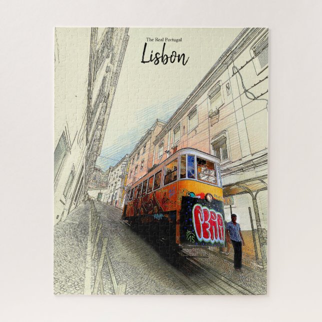 Fußweg zur Straßenbahn - Lissabon, Portugal Puzzle (Vertikal)