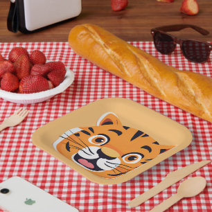 Futiger tiger Face Safari Wilder Dschungel Geburts Pappteller