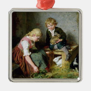 Füttern der Kaninchen Silbernes Ornament