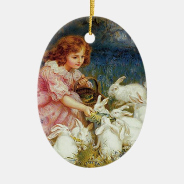 Fütternd Hasen Keramik Ornament (Vorne)